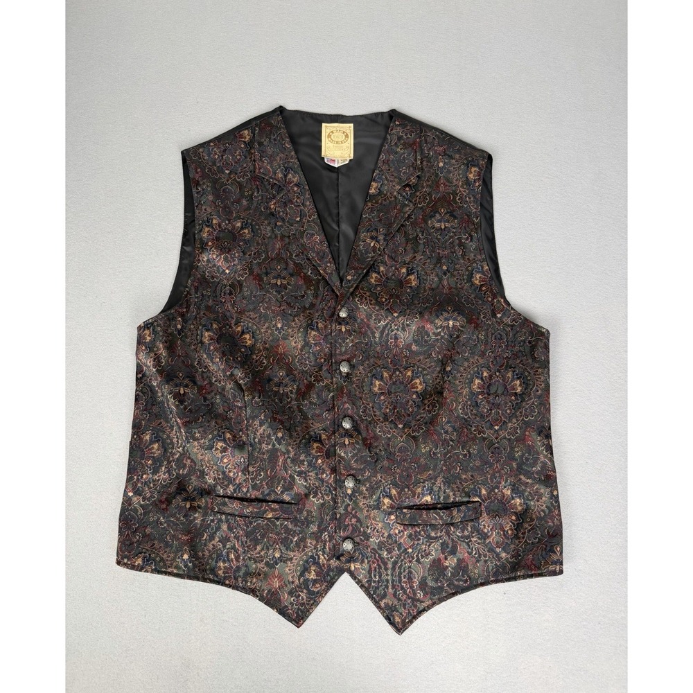 Vintage Wah Maker Vest Mens L Tall Vest Frontier Floral Paisley Western USA